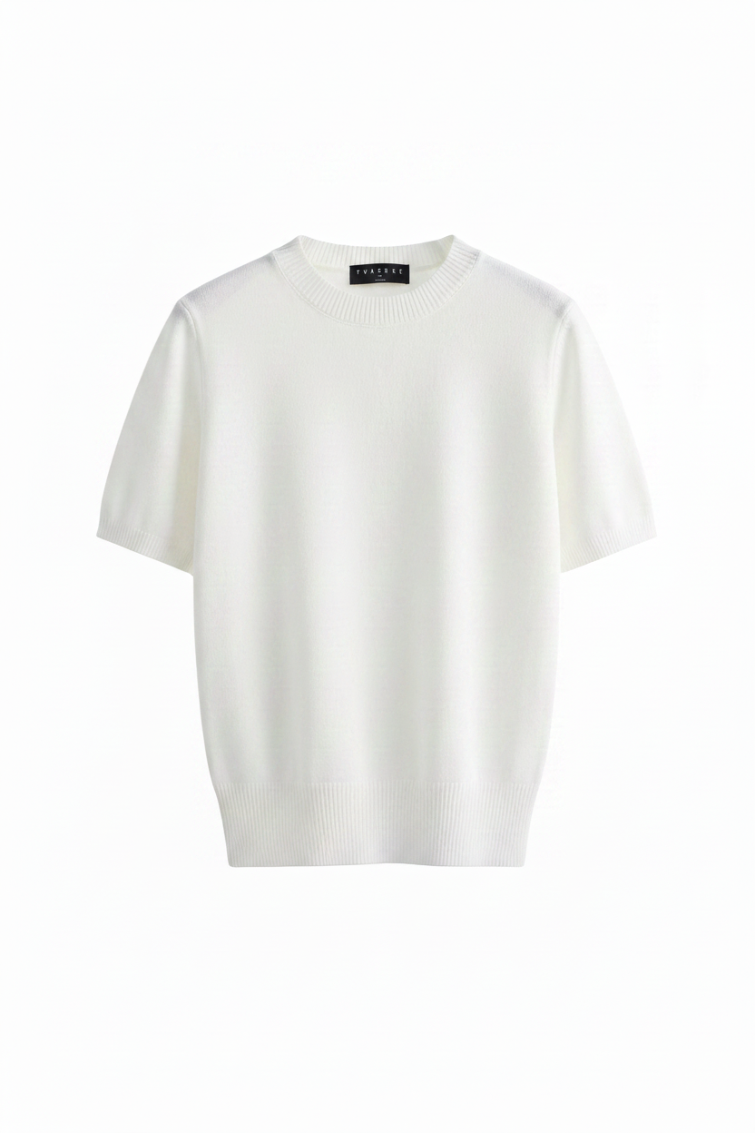White Top with TVACHKE Neck Label